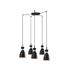 pendant luminaire RETRO 5 flames E14 IP20, copper, black matt 