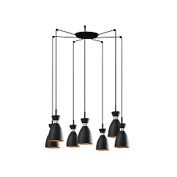 pendant luminaire RETRO 7 flames E14 IP20, copper, black matt 
