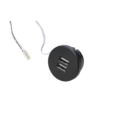 USB double socket 24Vdc, sek. 5V, 1x2.1A / 2x1.05A, max. 15W, stainless steel look, incl. adaptor ring, black