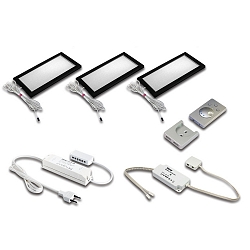 3pc. set of under-cabinet luminaire Dynamic LED SKY 6W + surface mount remote + LED transformer 30W, black