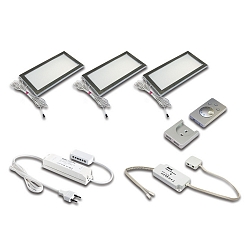 3pc. set of under-cabinet luminaire Dynamic LED SKY 6W + surface mount remote + LED transformer 30W, inox look