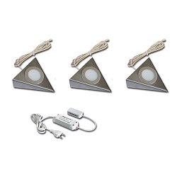 3pc. set of LED triangular under-cabinet luminaire UL 2-LED F + transformer LED 24 / 15W, stainless steel, 3W 4000K