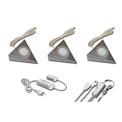 3pc. set of LED triangular under-cabinet luminaire UL 2-LED F, with EBS 4 switch + transformer LED 24 / 15W, inox, 3W 3000K