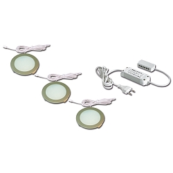 3pc. set of LED panel luminaire FR 68-LED, round, incl. transformer LED 24 / 15W, 4W 4000K 270lm 110�, inox look
