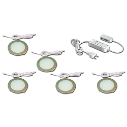 5pc. set of LED panel luminaire FR 68-LED, round, incl. transformer LED 24 / 15W, 4W 3000K 270lm 110�, inox look