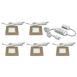 5pc. set of recessed LED luminaire FQ 68-LED, angular, incl. LED transformer LED 24 / 30W, 4W 3000K, inox look