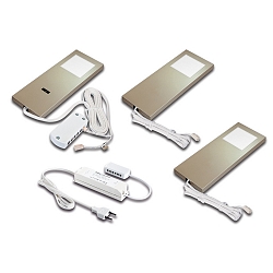 3pc. set of LED under-cabinet luminaire LED Slim-Pad F, IP20, with IR dimmer + transformer LED 24 / 30W, 5W 3000K, inox look