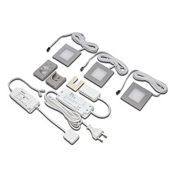 3pc. set of Dynamic recessed LED spot FQ 68-LED 4W, angular, inox look, 24V DC, surface radio remote, transformer LED 24 / 15W