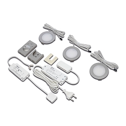 3pc. set of recessed LED spot Dynamic FR 78-LED 4W, stainless steel look, 24V DC, incl. transformer 15W