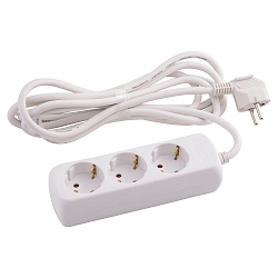 Socket, 3-fold, 3G1,5mm�, white, 3m connection cable