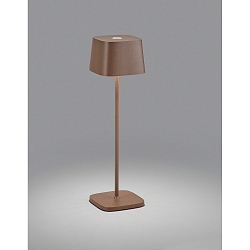 battery table lamp KORI square, indirect, with touch dimmer IP65, brown, rust dimmable