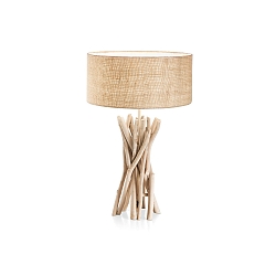 Table luminaire DRIFTWOOD, 1 flame, round, with fabric shade, E27, metal / natural wood
