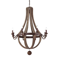 Chandelier MILLENIUM, 8 flames, � 92cm, E14,rust look / natural wood