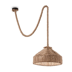 Pendant luminaire CANAPA, � 41cm / H 200cm, E27, black metal, with natural hemp rope