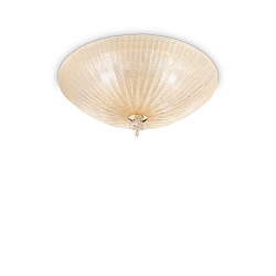 Ceiling luminaire SHELL, 3 flames, � 40cm, E27, amber-split glass / brass