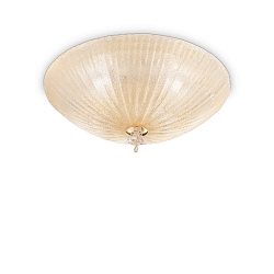 Ceiling luminaire SHELL, 4 flames, � 50cm, E27, amber-split glass / brass