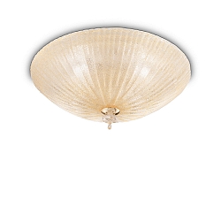 Ceiling luminaire SHELL, 5 flames, � 60cm, E27, amber-split glass / brass