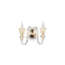 Wall luminaire STRAUSS, 2 flames, E14, rose gold / clear glass / amber chrystal glass