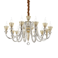 Chandelier STRAUSS, 12 flames, � 84.5cm, E14, rose gold / clear glass / amber chrystal glass