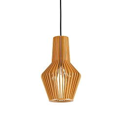 wood-Pendant luminaire CITRUS-1, shade-�/-H 20cm / 32cm, E27, black fabric coated cable