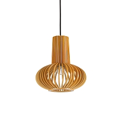 wood-Pendant luminaire CITRUS-2,  shade-�/-H 26cm / 26cm, E27, black fabric coated cable