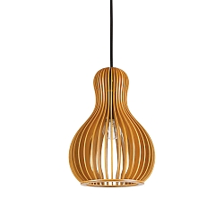 wood-Pendant luminaire CITRUS-3, shade-�/-H 20cm / 27.5cm, E27, black fabric coated cable