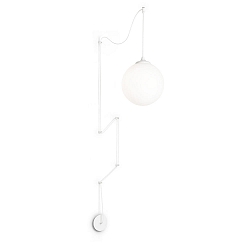 Pendant luminaire BOA, 1 flame, E27, with 12m fabric coated cable and 6 hooks, matt white