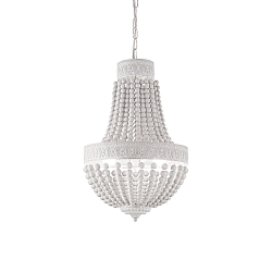 wood-Chandelier MONET, 6 flames � 50cm, E14, with punched decor, white
