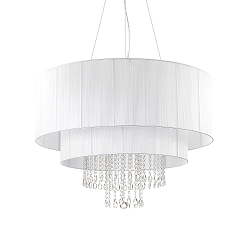 Pendant luminaire OPERA, 10 flames, � 90cm, E27, adjustable height, chrystal glass, chrome / white