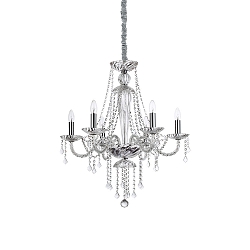 Chandelier AMADEUS, 6 flames, � 67cm / H 150cm, E14, chrome / glass and transparent chrystal