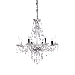 Chandelier AMADEUS, 8 flames, � 80cm / H 180cm, E14, chrome / glass and transparent chrystal