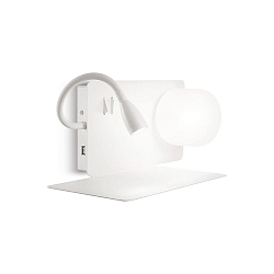 Reading luminaire BOOK 1, Flex-Arm LEFT, LED 3W 3000K + G9, with USB port + storage + switch, white