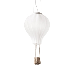 Balloon pendant luminaire DREAM BIG, � 30cm, E27, white glass shade / natural rope basket