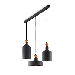 Pendant luminaire TRIADE, 3 flames, lenght 75cm, E27, dark grey / gold decor
