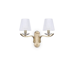 Wall luminaire PEGASO, 2 flames, E14, chrystal, brushed brass / organza