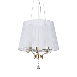 Pendant luminaire PEGASO, 3 flames, � 40cm, E14, chrystal, brushed brass / organza