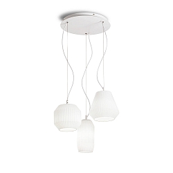 Pendant luminaire ORIGAMI, 3 flames, E27, in pleated relief look, white