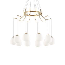 Pendant luminaire KAROUSEL, 10 flames, � 82.5cm, incl. G9 3.2W 3000K, satined brass / white