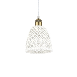 Pendant luminaire LUGANO-1, � 18cm, 1 flame, E27, burnished metal / white  ceramics