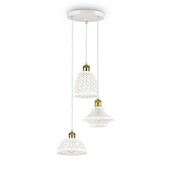 Pendant luminaire LUGANO, 3 flames, � 35cm, E27, burnished metal / white