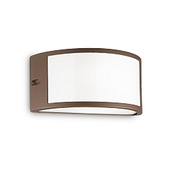 Outdoor wall luminaire REX-1, width 25cm, E27, aluminium / acrylic, coffee brown / white