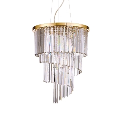 Pendant luminaire CARLTON, 12 flames, � 50cm, E14, with octagon chains and chrystal rods, gold