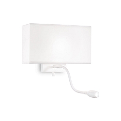 Wall luminaire HOTEL AP1, E27 + LED spot, fabric shade, with 2 switches, white