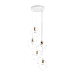 Pendant luminaire ICE, 5 flames, � 50cm, E27, white / brass satin