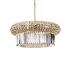 Pendant luminaire NABUCCO, 18 flames, � 70cm, E14, gold / clear chrystals