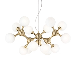 Pendant luminaire NODI, 15 flames, � 105cm, E14, connector rotatable, brushed brass / white
