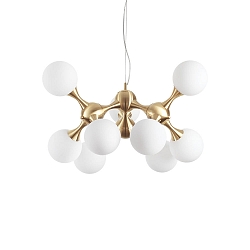 Pendant luminaire NODI, 9 flames, � 80cm, E14, connector rotatable, brushed brass / white