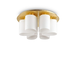 Ceiling luminaire DAISY, 6 flames, � 60cm, E27, gold leaf finish / white etched relief glass