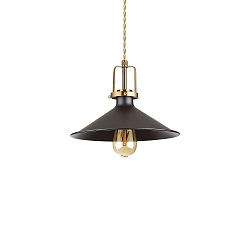 Pendant luminaire ERIS-3, E27, metal / details in satined gold / fabric coated cable, black