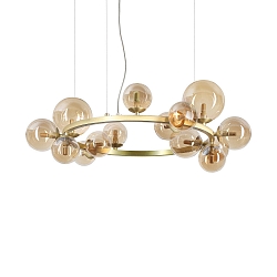pendant luminaire PERLAGE 14 flames G9 IP20, amber, satined brass dimmable